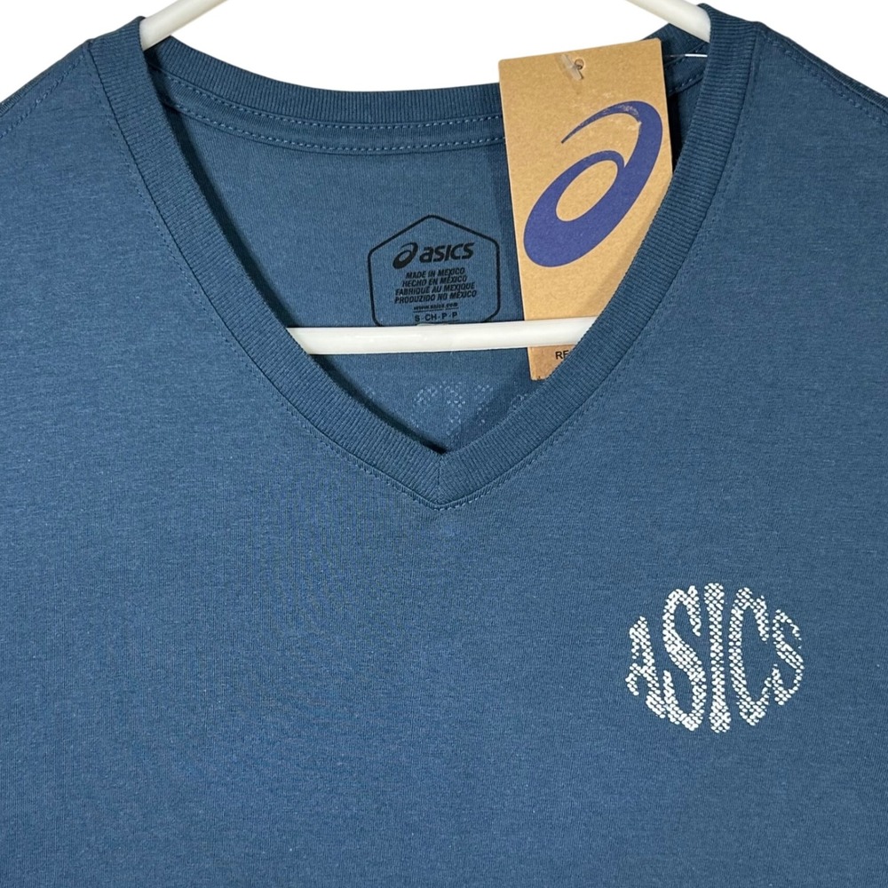Asics Nature V-Neck SS Tee Women's Small Blue Sustainable Short Sleeve T-Shirt